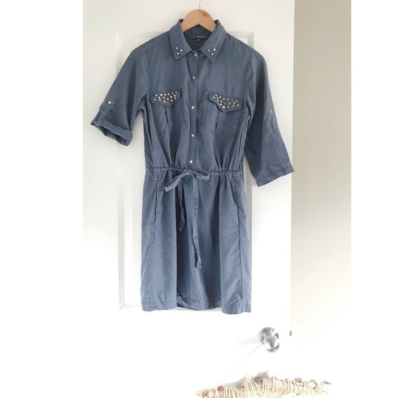 Teal Dress With Cinched Waist Military Style - Picture 2 of 7